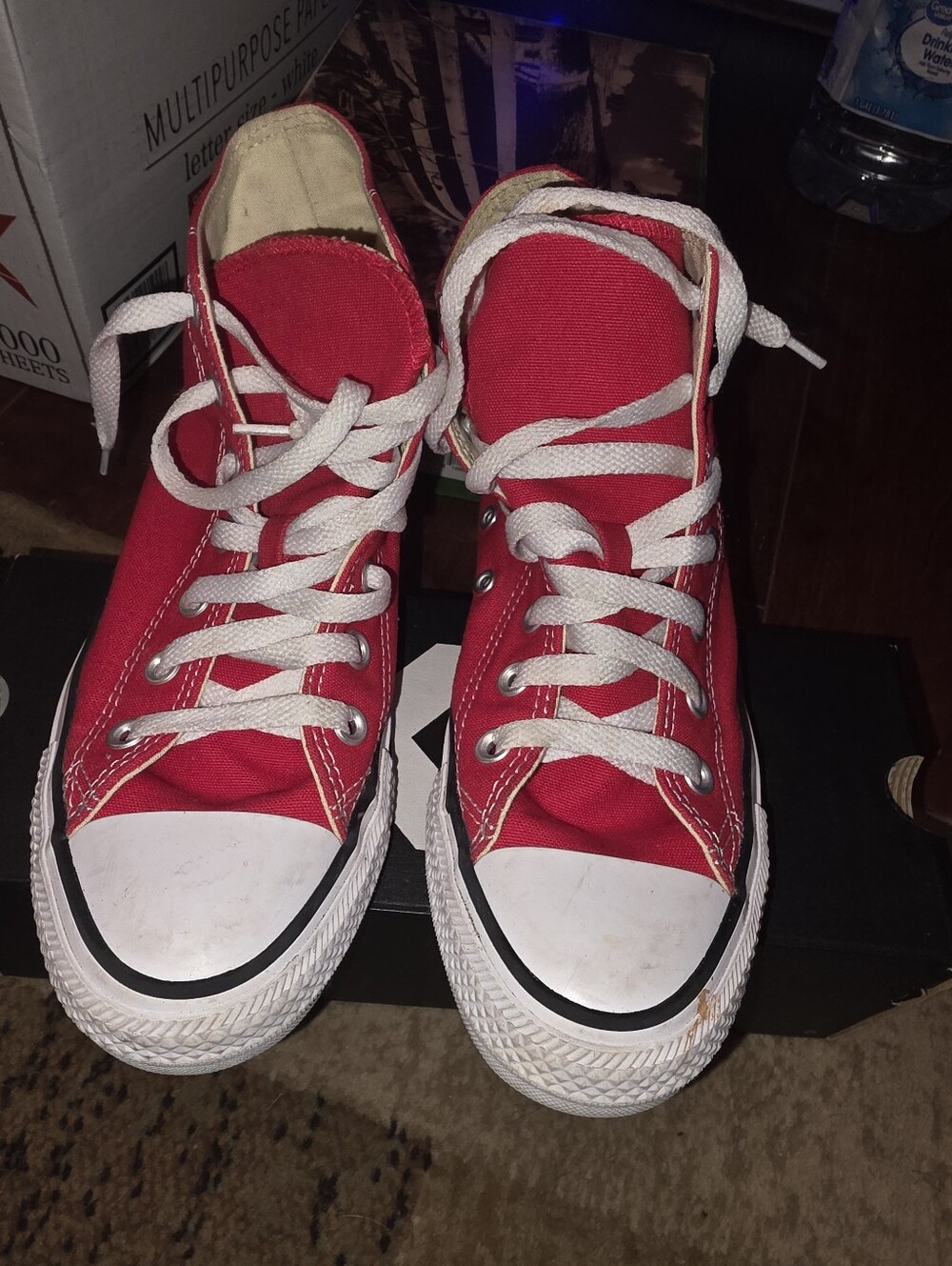 Red Canvas High-Top Sneakers with White Laces